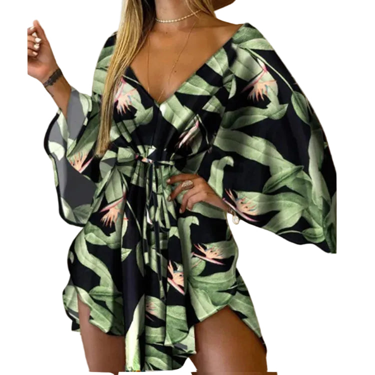 Mini Robe Bohème Fleurie Col V – Été Femme, Style Plage