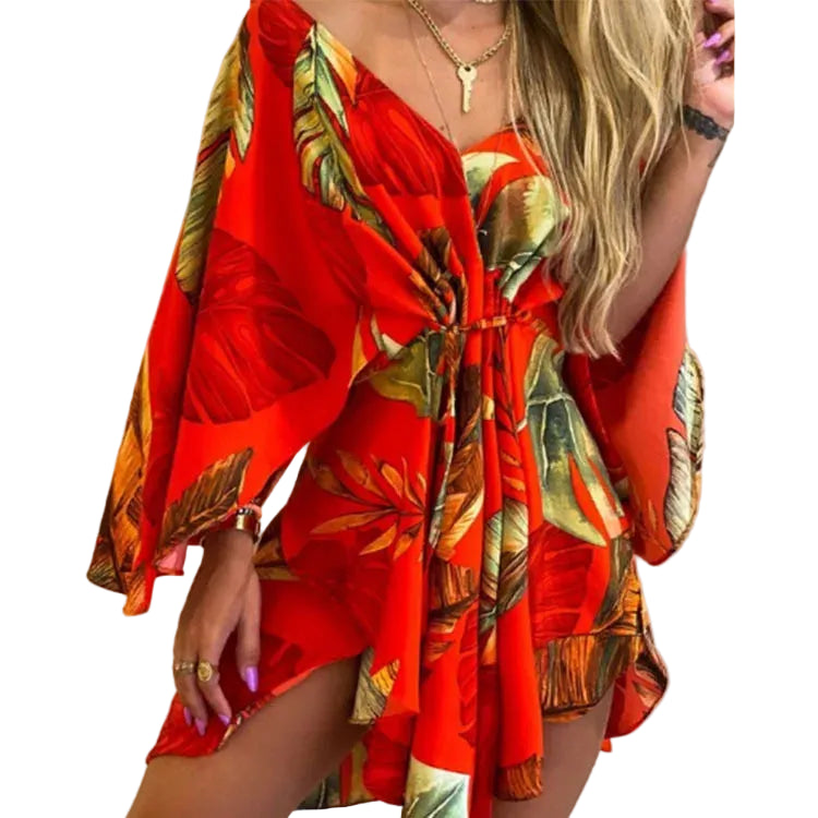 Mini Robe Bohème Fleurie Col V – Été Femme, Style Plage