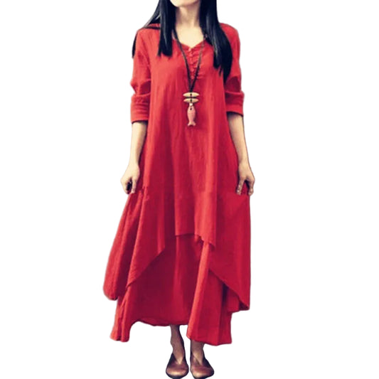 Robe Maxi Femme Manches Longues – Élégante Mi-Saison
