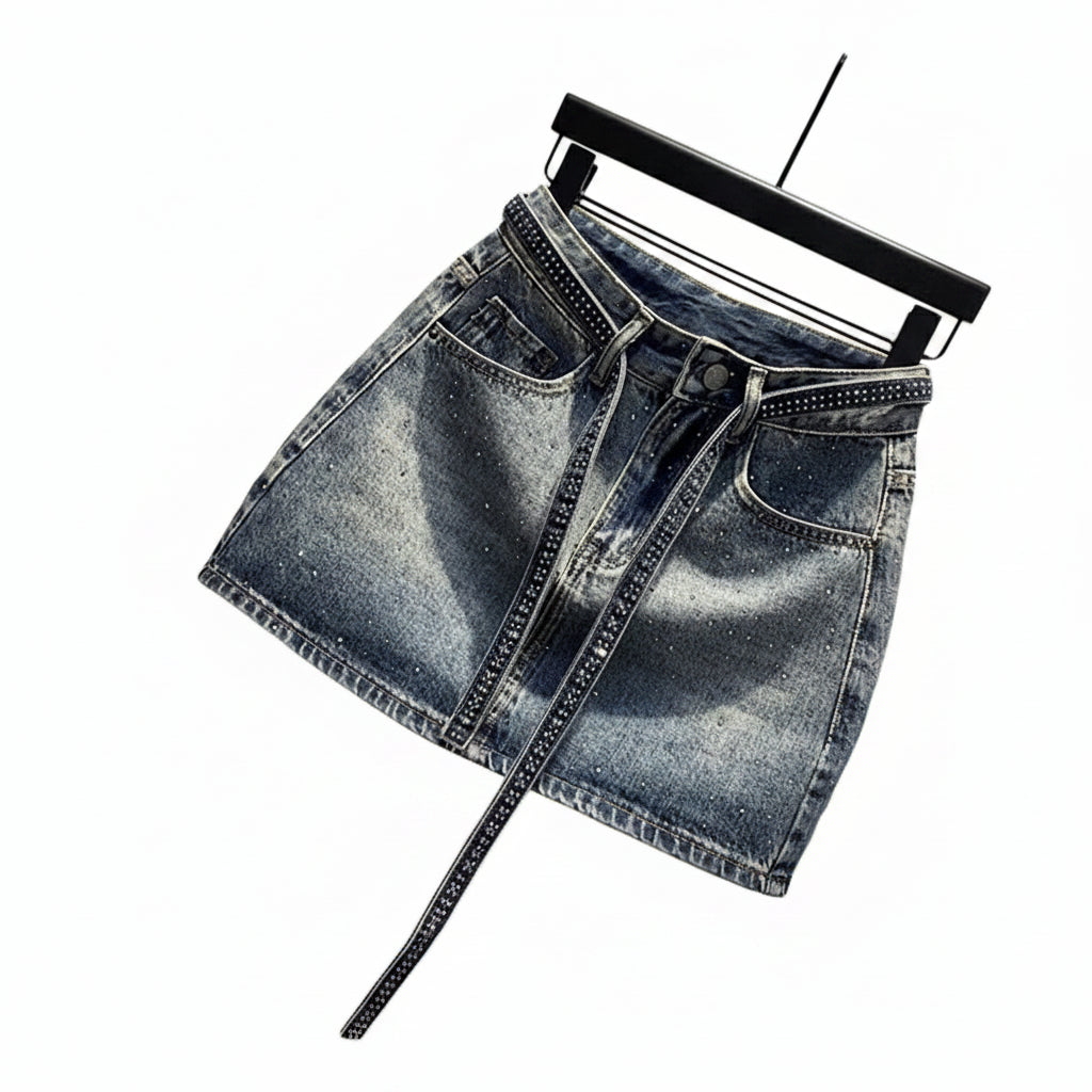 Mini jupe en jean rétro oversize pour femme – Taille haute en denim