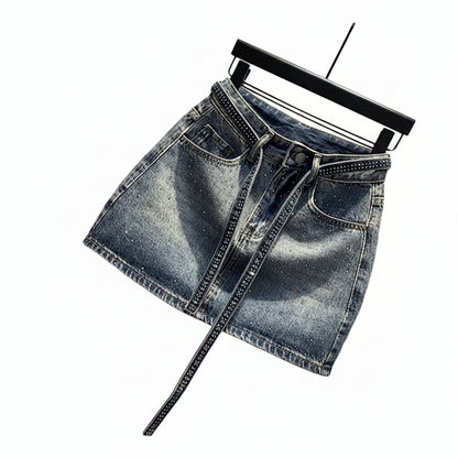 Mini jupe en jean rétro oversize pour femme – Taille haute en denim