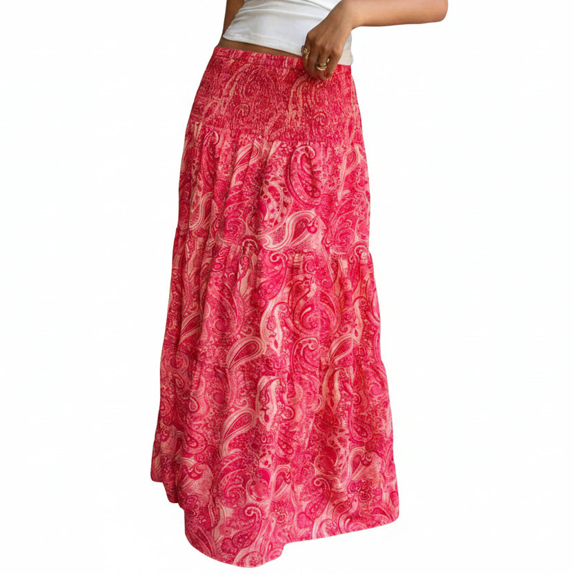 Jupe Longue Bohème Imprimée Taille Haute – Coupe Trapèze Superposée