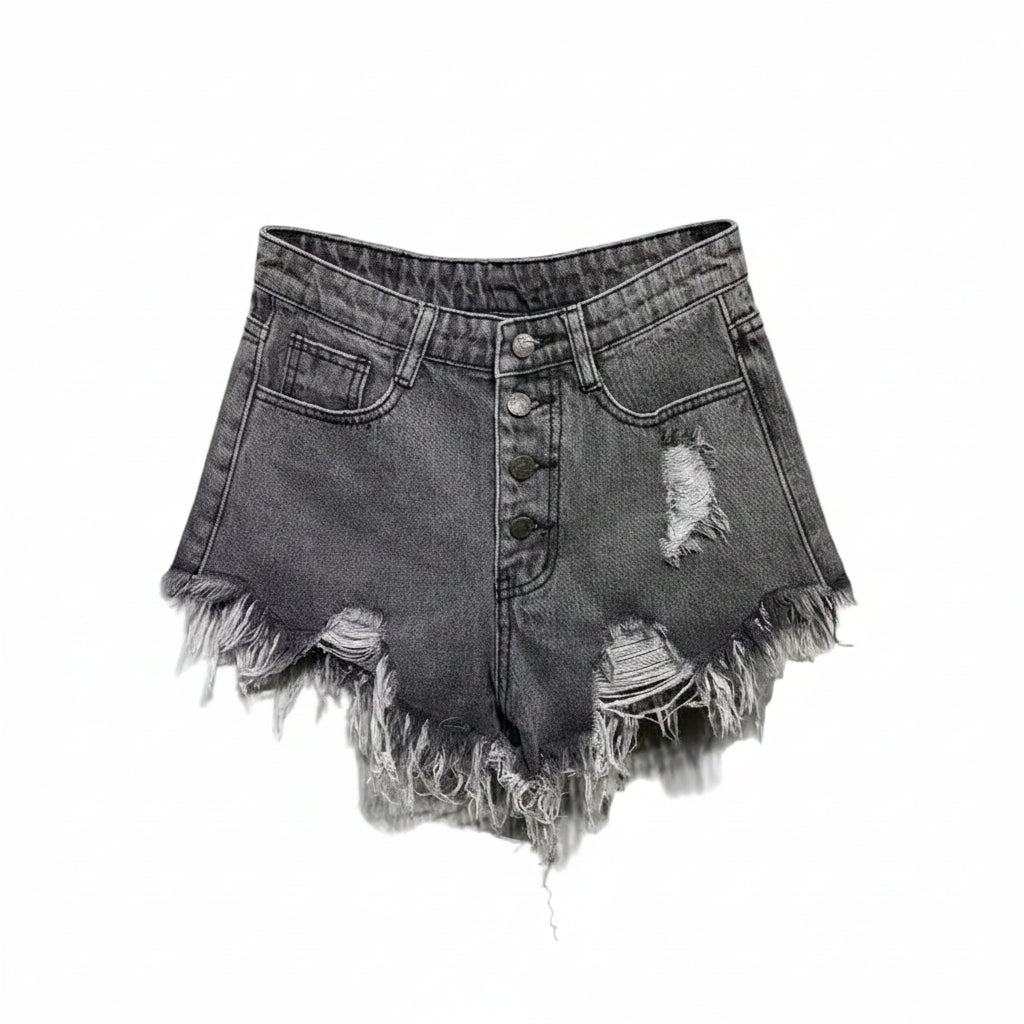 Short Jean Taille Haute Trapèze Femme – Style Coréen Ample Boutonné