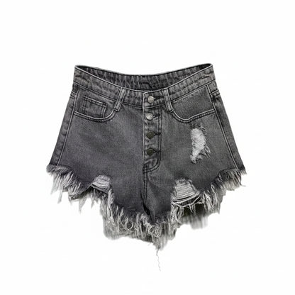Short Jean Taille Haute Trapèze Femme – Style Coréen Ample Boutonné
