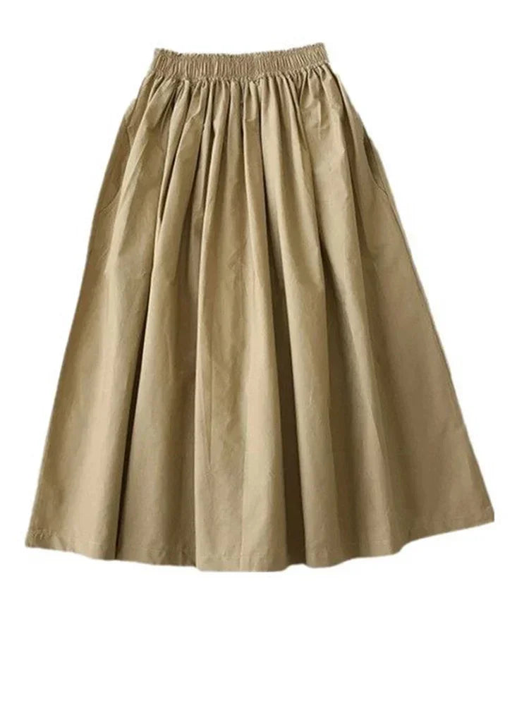 Jupe Longue Plissée Taille Haute avec Poches – Style Décontracté Élégant Automne