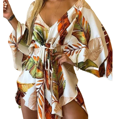 Mini Robe Bohème Fleurie Col V – Été Femme, Style Plage