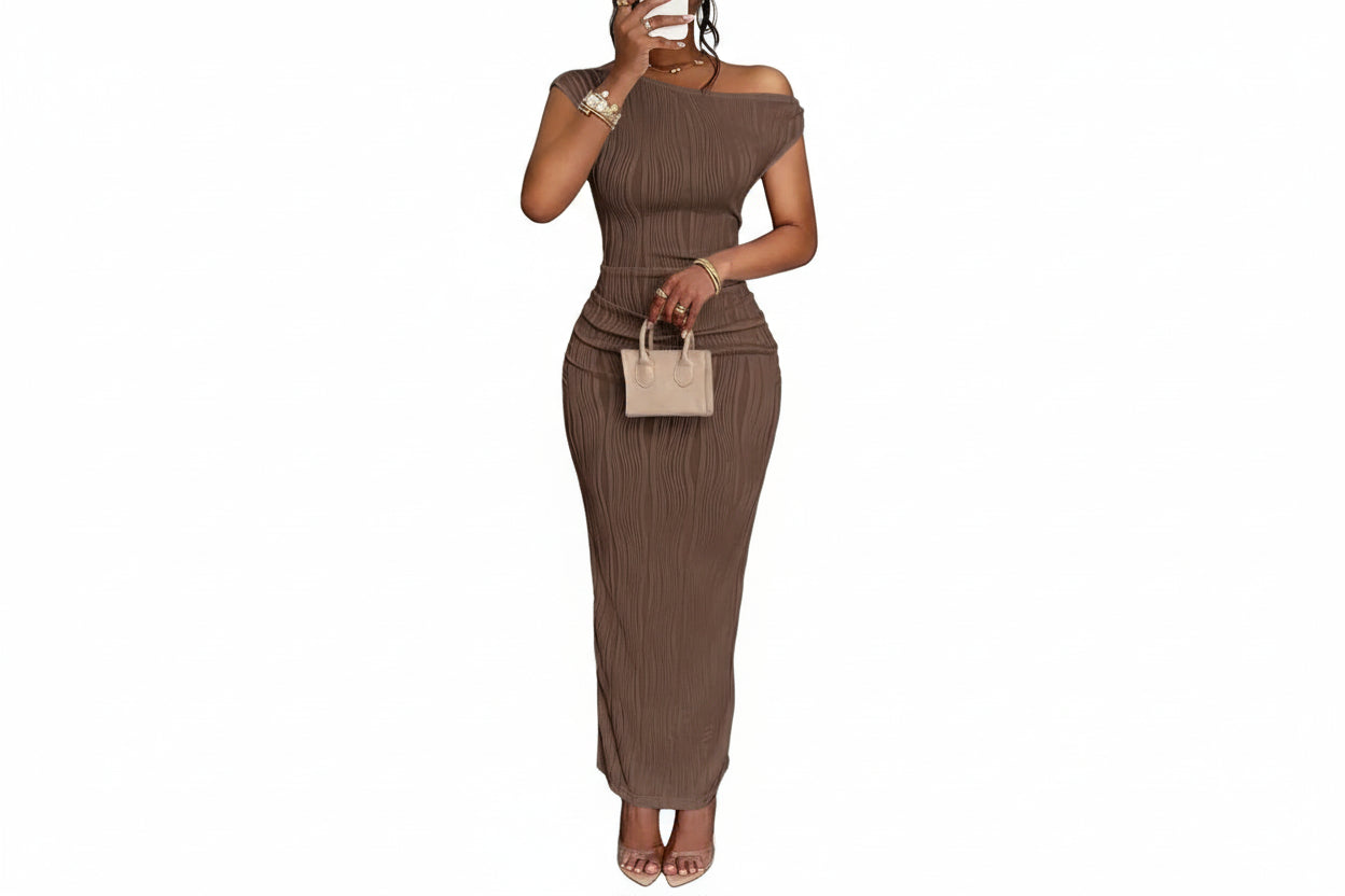 Robe Moulante Asymétrique Femme – Motif Vague d’Eau Élégante