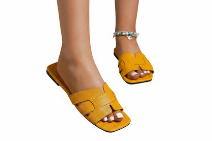 Sandales coulissantes plates de couleur unie pour femmes