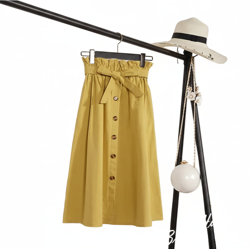 Jupe Longue Trapèze Taille Haute Boutonnée – Style Artistique Femme