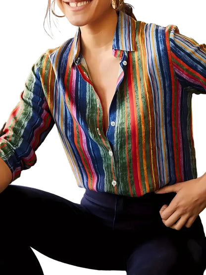 Chemise florale à manches longues pour femme – coupe slim sexy