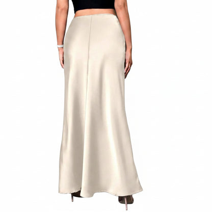 Jupe Midi Trapèze en Satin Effet Soie – Taille Haute Queue de Sirène Femme