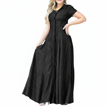 Robe en jean élégante pour femme avec ourlet à volants et poches plaquées