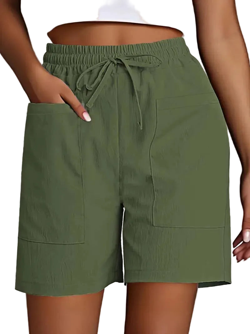 Short bermuda femme coupe ample avec poches – style décontracté couleur unie