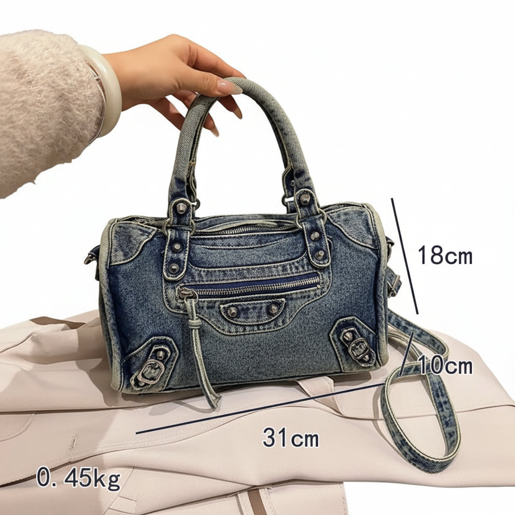 Sac en denim bleu pour femme style streetwear luxe