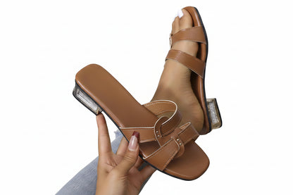 Sandales à talon épais et bout carré à brides croisées, Printemps/Été