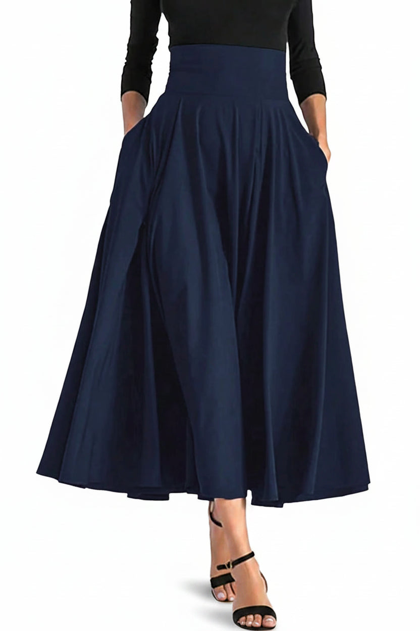 Jupe Trapèze Taille Haute Élastique Femme – Couleur Unie Élégante