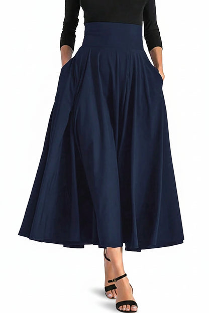 Jupe Trapèze Taille Haute Élastique Femme – Couleur Unie Élégante