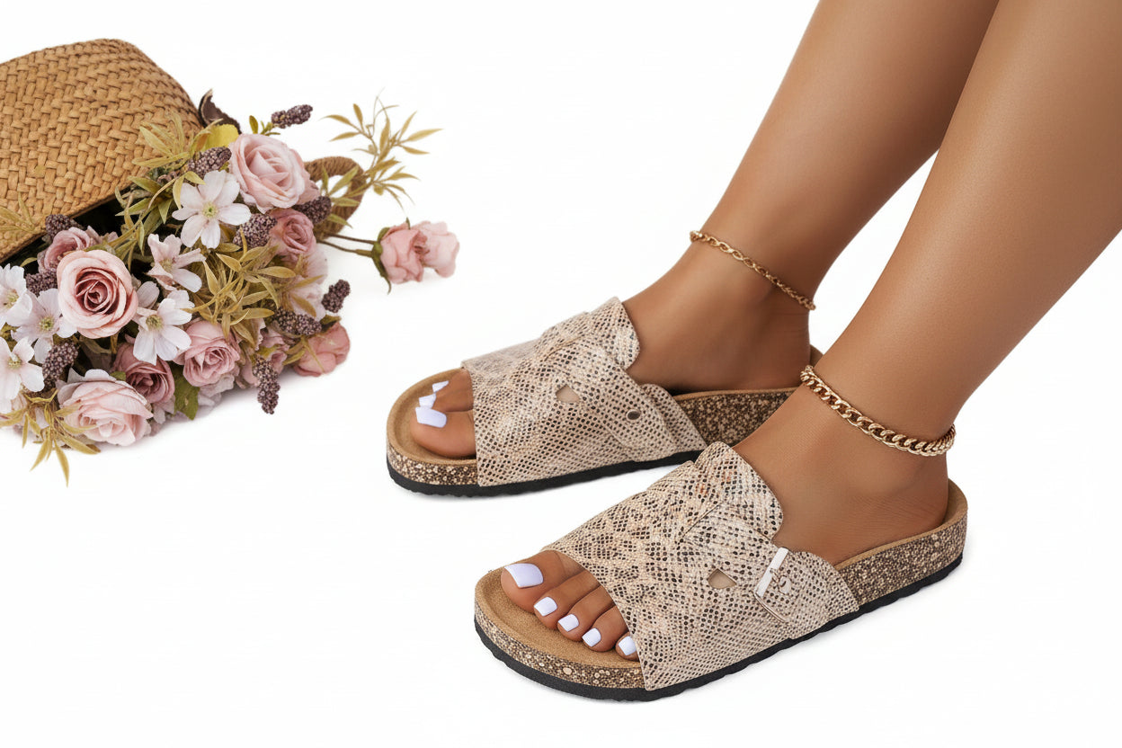 Sandales pantoufles décontractées à imprimé serpent animal rétro pour femmes