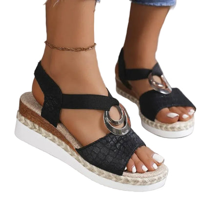 Sandales compensées à imprimé serpent pour femme – Élégantes et tendance