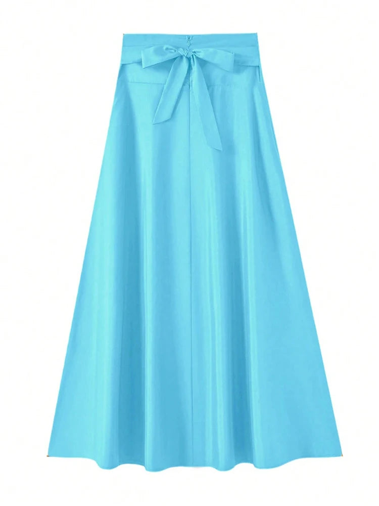 Jupe Trapèze Taille Haute Élastique Femme – Couleur Unie Élégante