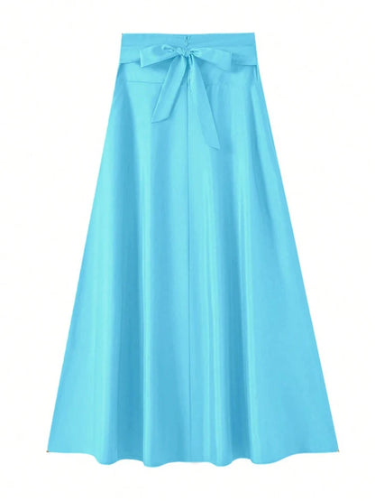 Jupe Trapèze Taille Haute Élastique Femme – Couleur Unie Élégante