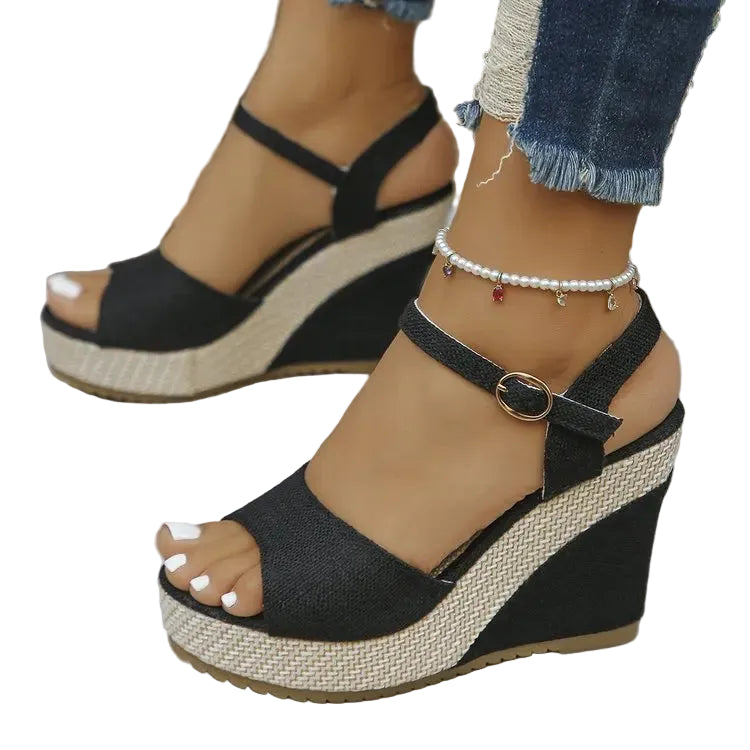 Sandales compensées à boucle pour femme – Style bohème chic, confort et élégance