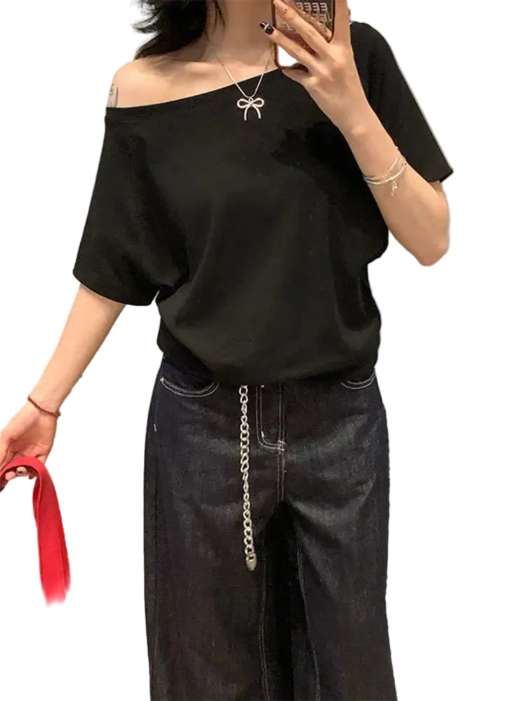 T-shirt Femme à Manches Courtes – Col Incliné Style Street Sexy