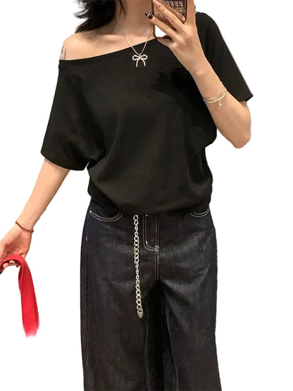 T-shirt Femme à Manches Courtes – Col Incliné Style Street Sexy