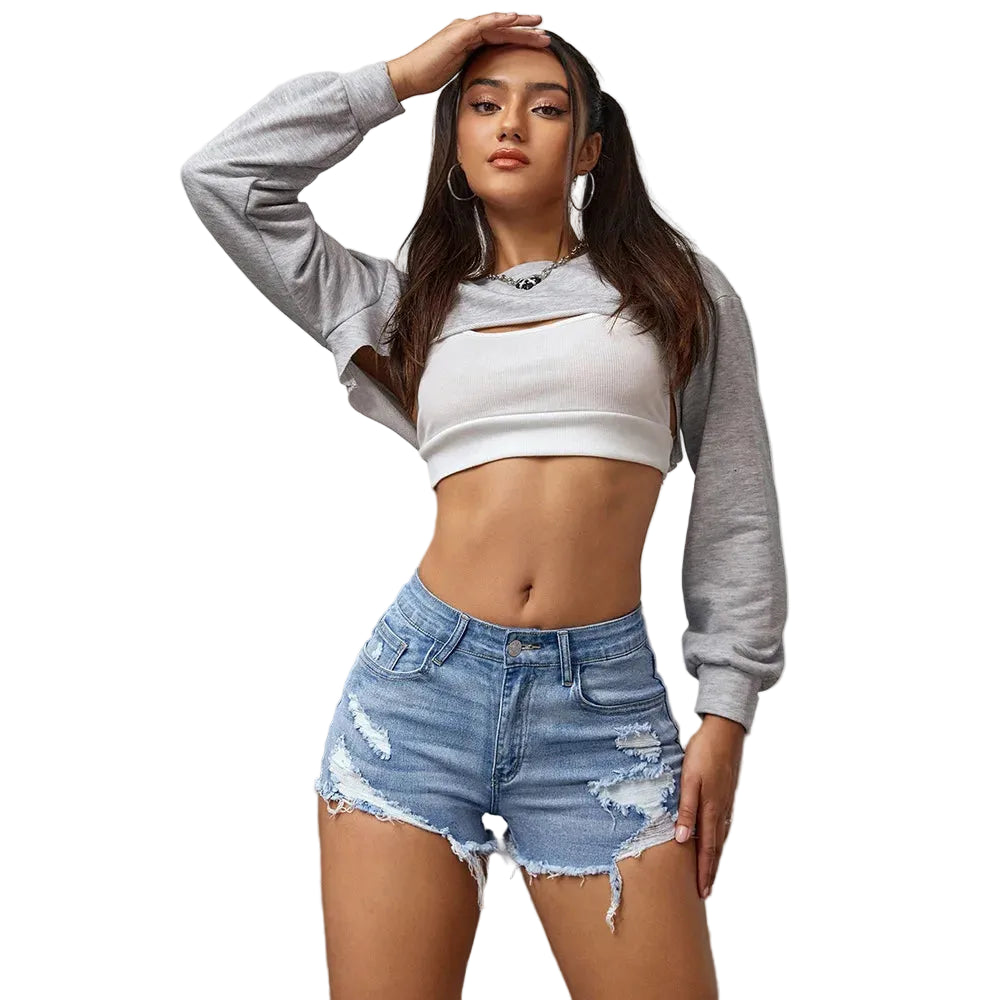 Short en jean déchiré taille haute pour femmes, coupe ample et lâche