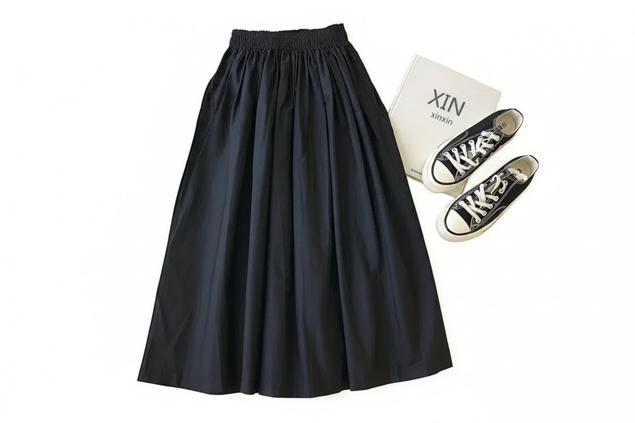 Jupe Longue Plissée Taille Haute avec Poches – Style Décontracté Élégant Automne