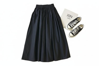 Jupe Longue Plissée Taille Haute avec Poches – Style Décontracté Élégant Automne