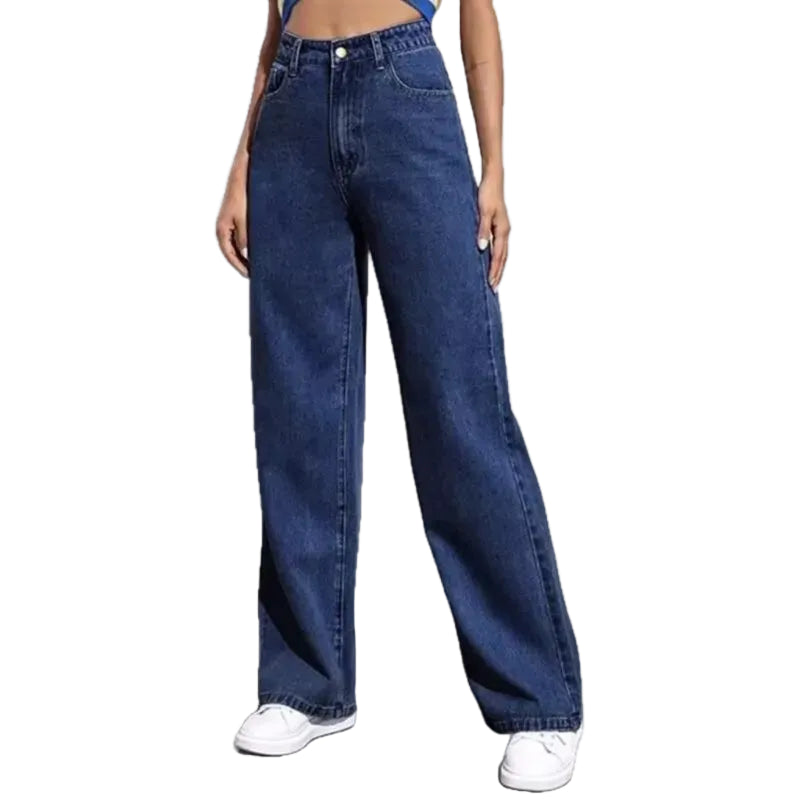 Jeans taille haute à jambe droite pour femmes, coupe décontractée et ample