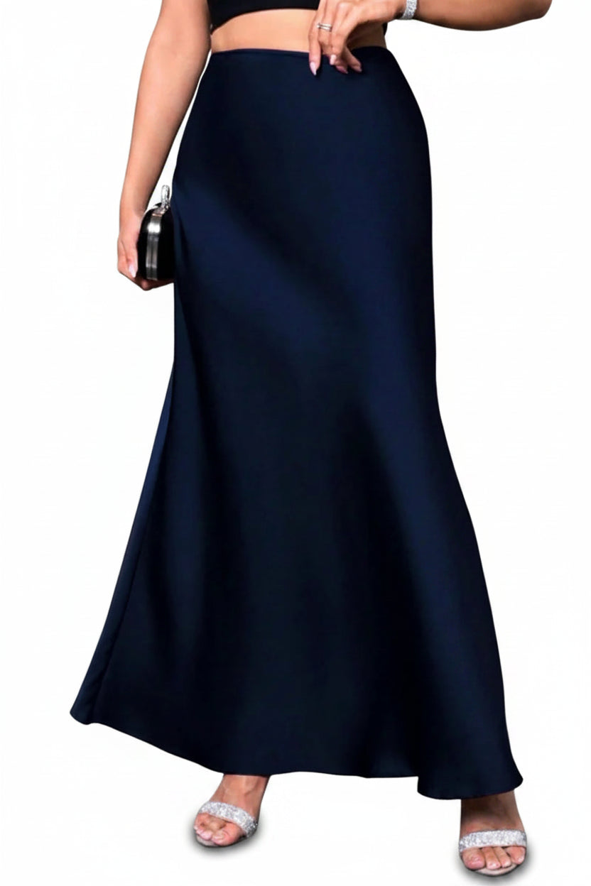 Jupe Midi Trapèze en Satin Effet Soie – Taille Haute Queue de Sirène Femme