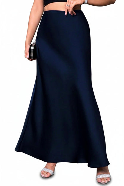 Jupe Midi Trapèze en Satin Effet Soie – Taille Haute Queue de Sirène Femme