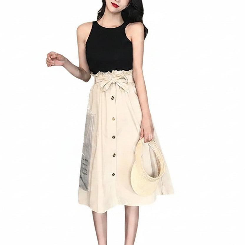 Jupe Longue Trapèze Taille Haute Boutonnée – Style Artistique Femme