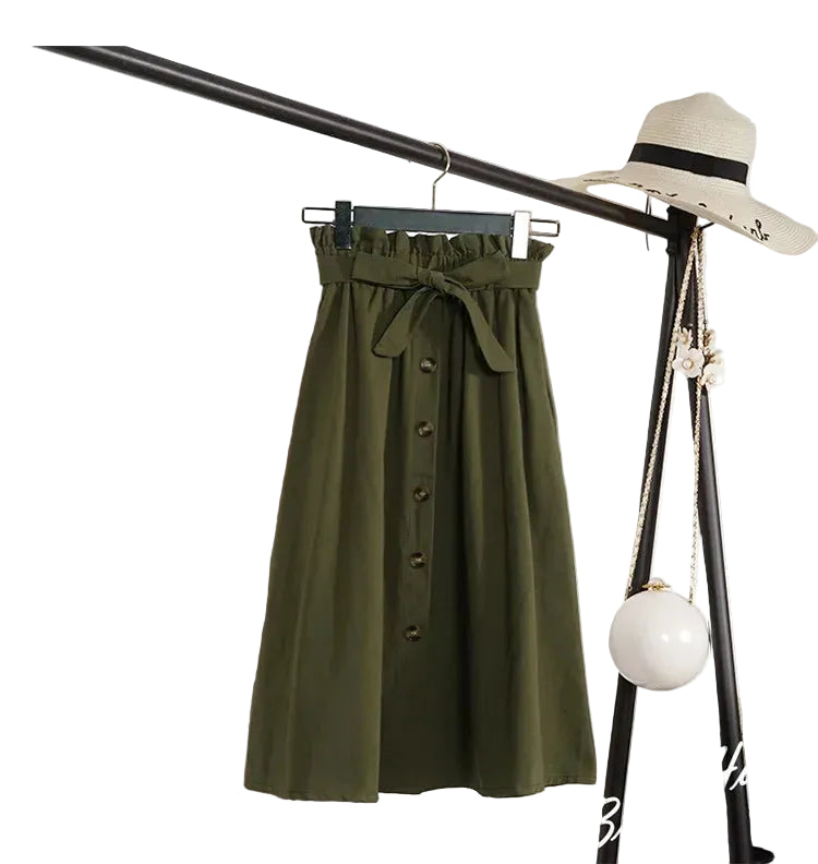Jupe Longue Trapèze Taille Haute Boutonnée – Style Artistique Femme