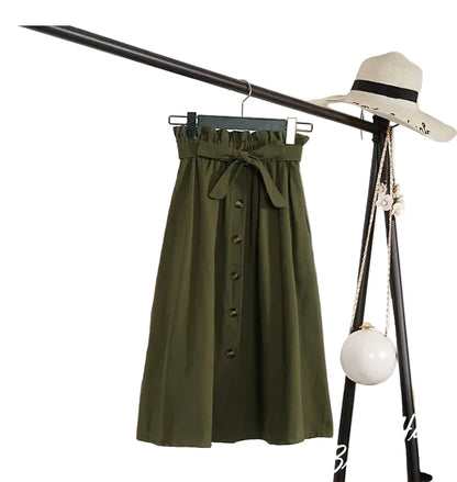 Jupe Longue Trapèze Taille Haute Boutonnée – Style Artistique Femme