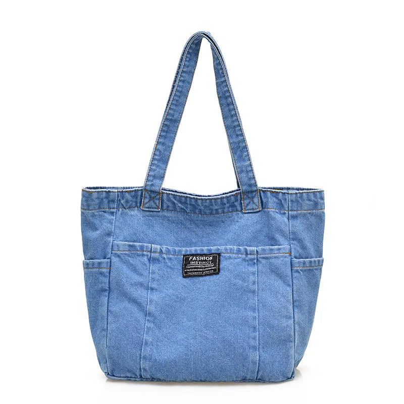 Sac fourre-tout en denim grande capacité – style urbain polyvalent