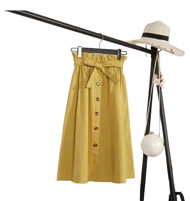 Jupe Longue Trapèze Taille Haute Boutonnée – Style Artistique Femme