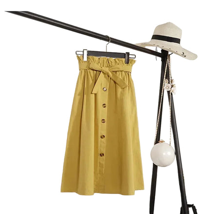Jupe Longue Trapèze Taille Haute Boutonnée – Style Artistique Femme