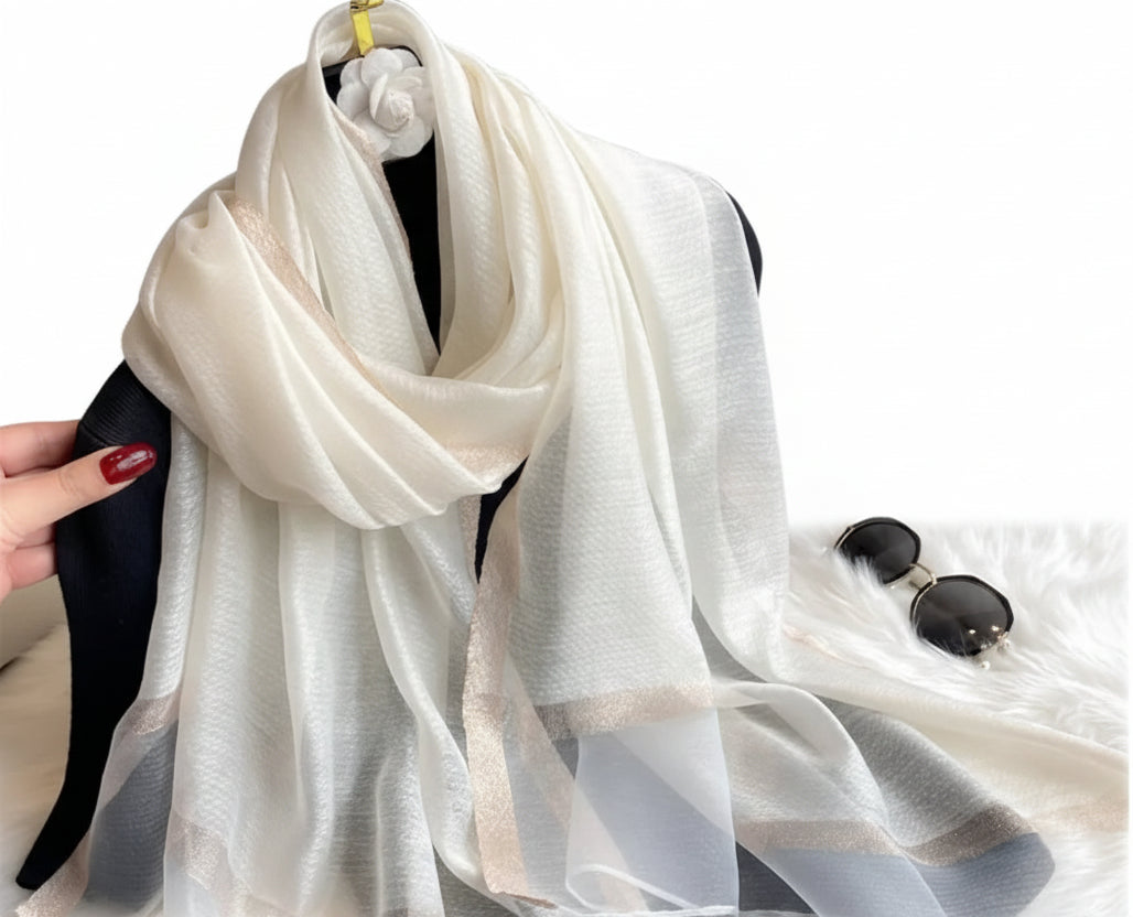 Echarpe de luxe en soie Organza élégant couleur unie