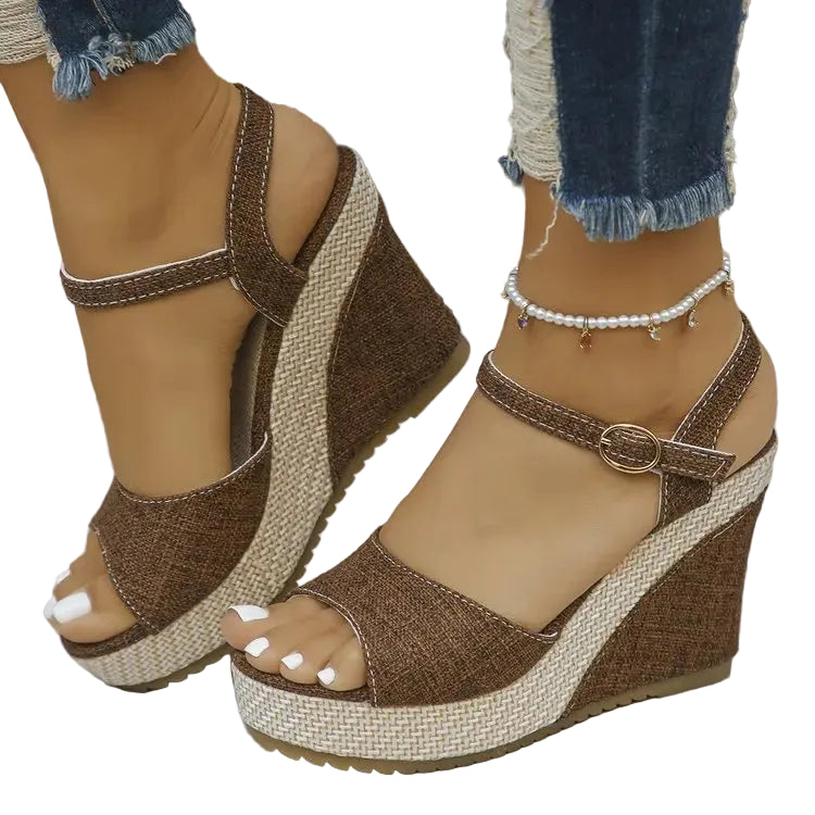 Sandales compensées à boucle pour femme – Style bohème chic, confort et élégance