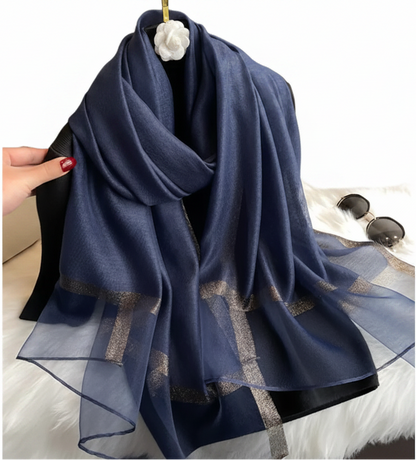 Echarpe de luxe en soie Organza élégant couleur unie