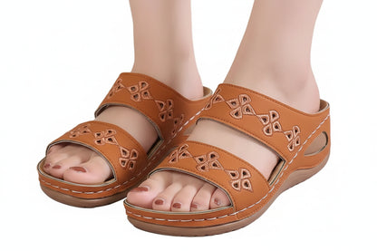 Pantoufles broder fleurs en cuir sandales d'été pour femme