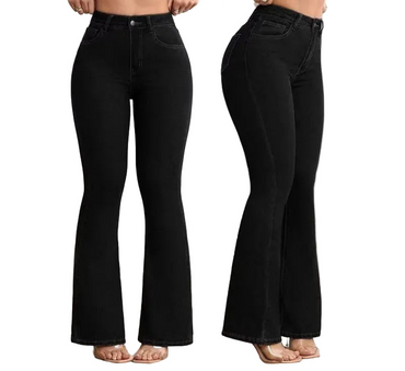 Jean taille haute amincissant élastique rehausse-fesses micro évasé pour femme