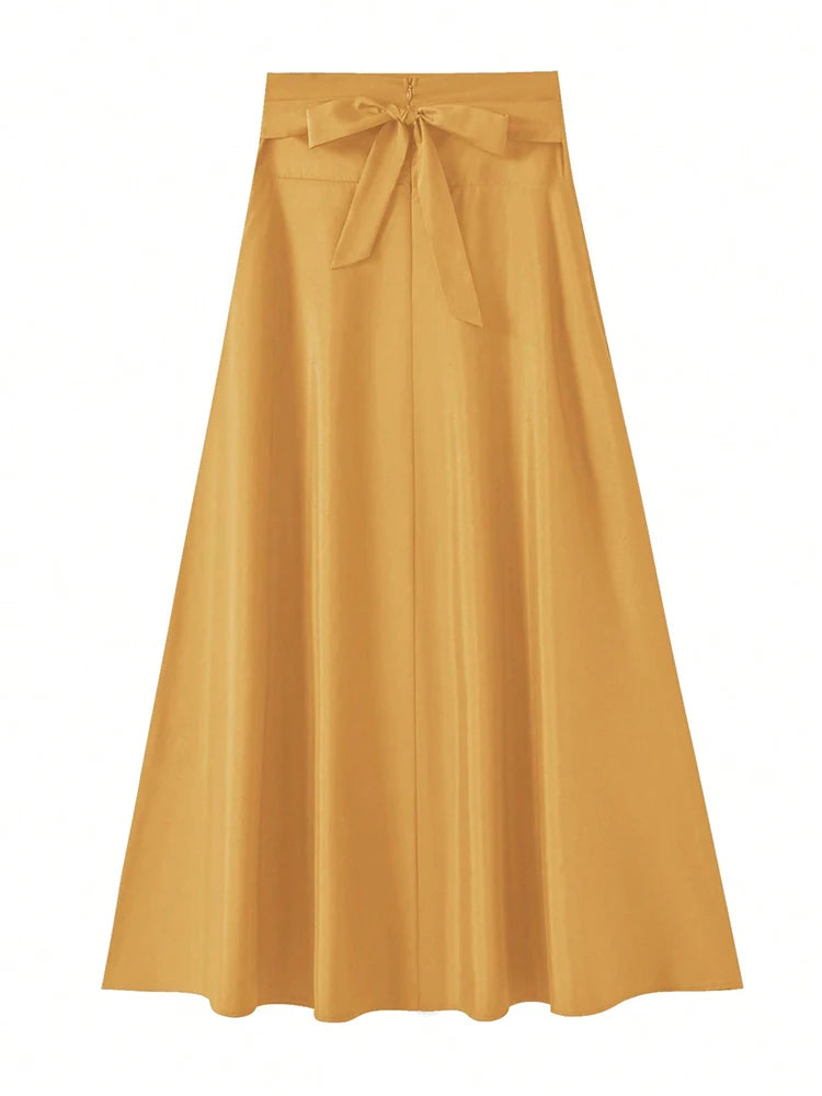 Jupe Trapèze Taille Haute Élastique Femme – Couleur Unie Élégante