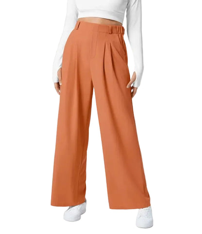 Pantalon plaid femme taille haute – coupe large effet minceur avec poches, style casual