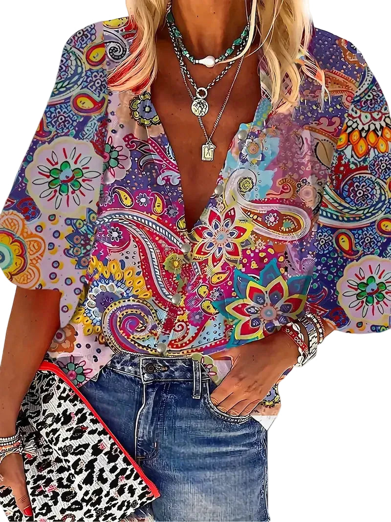 Chemise florale à manches longues pour femme – coupe slim sexy