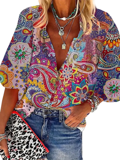 Chemise florale à manches longues pour femme – coupe slim sexy
