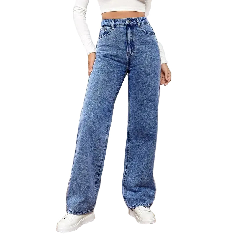 Jeans taille haute à jambe droite pour femmes, coupe décontractée et ample